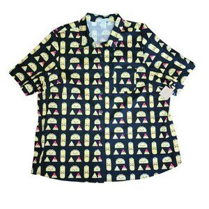 NWT EVA ROSE Black Yellow Taco Pattern Button Down Shirt Womens Plus Size 4X‎